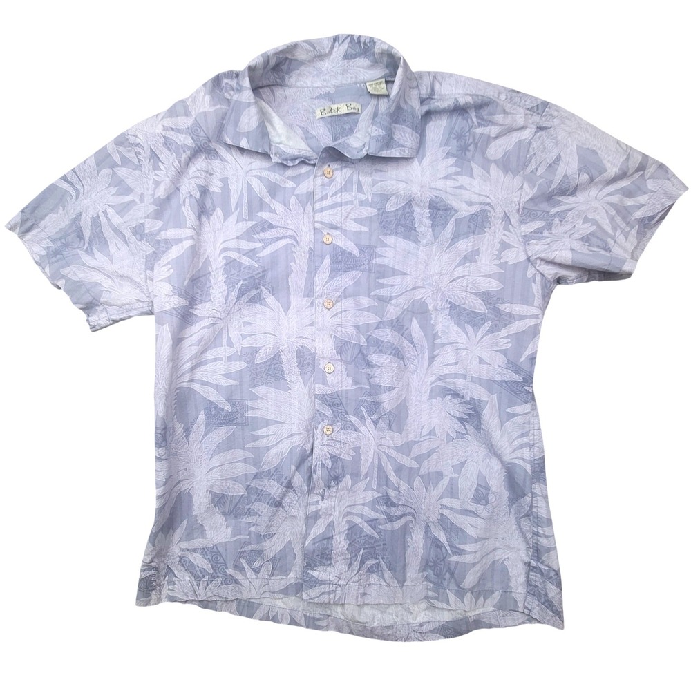 Tropical Palm Tree Blue Cotton Short Sleeve Hawaiian Shirt Batik Bay Mens Large
